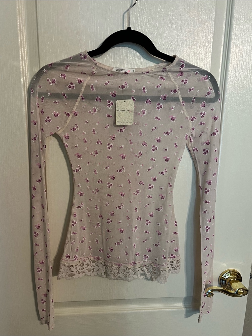 Free People Intimately Long-Sleeve Sheer Tee In Crystal Grey Combo Size XS NWT